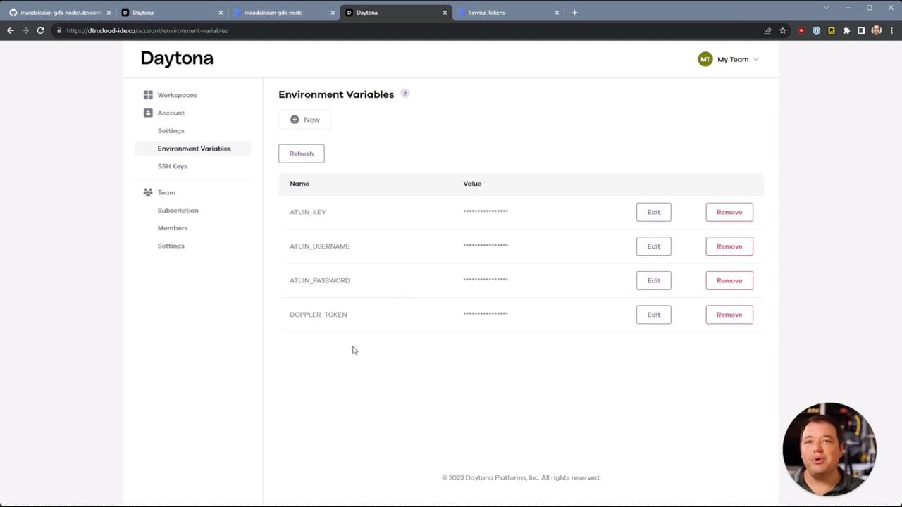 Dev Environment Vars in Daytona