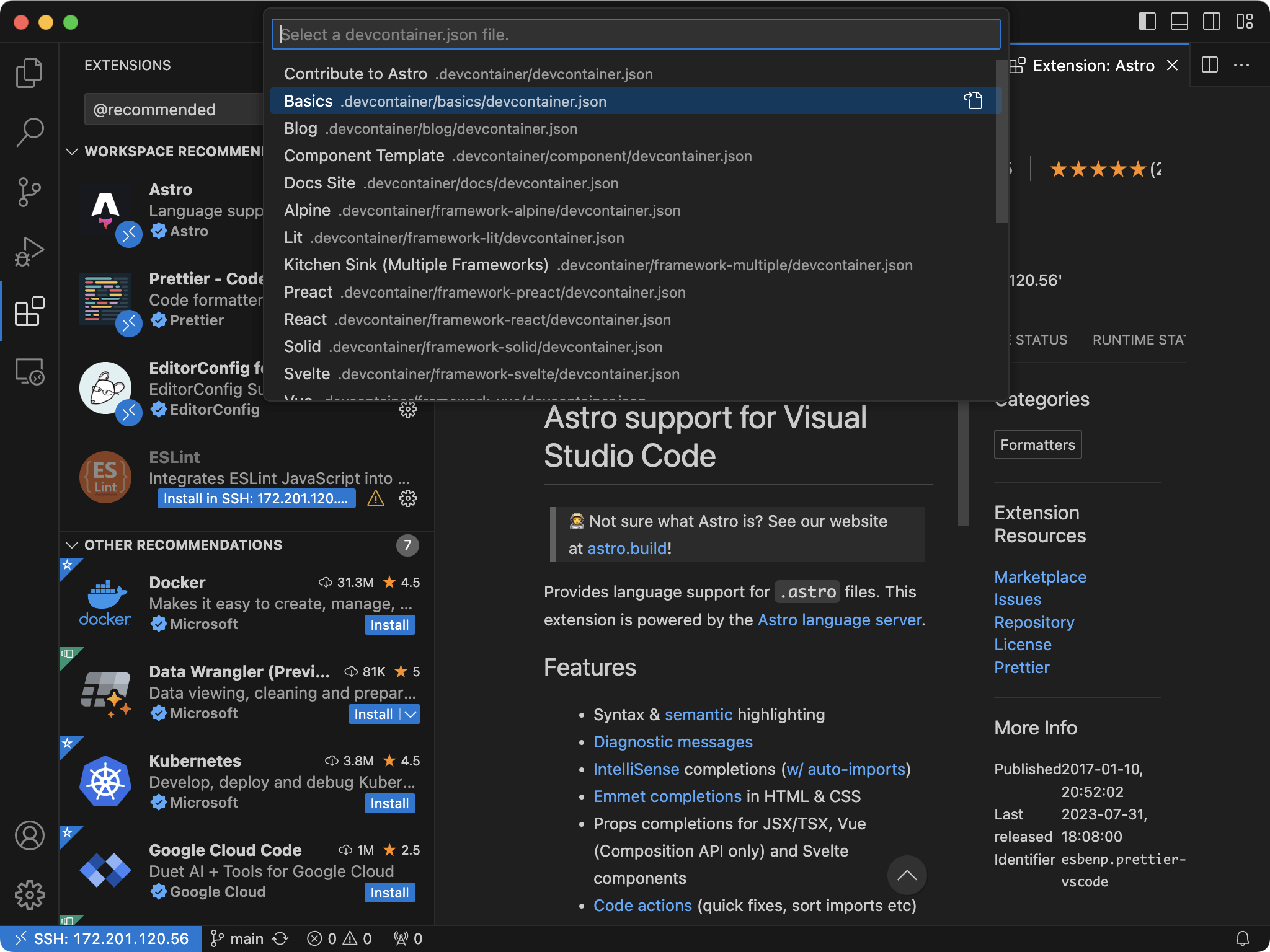 VS Code Select a devcontainer.json file