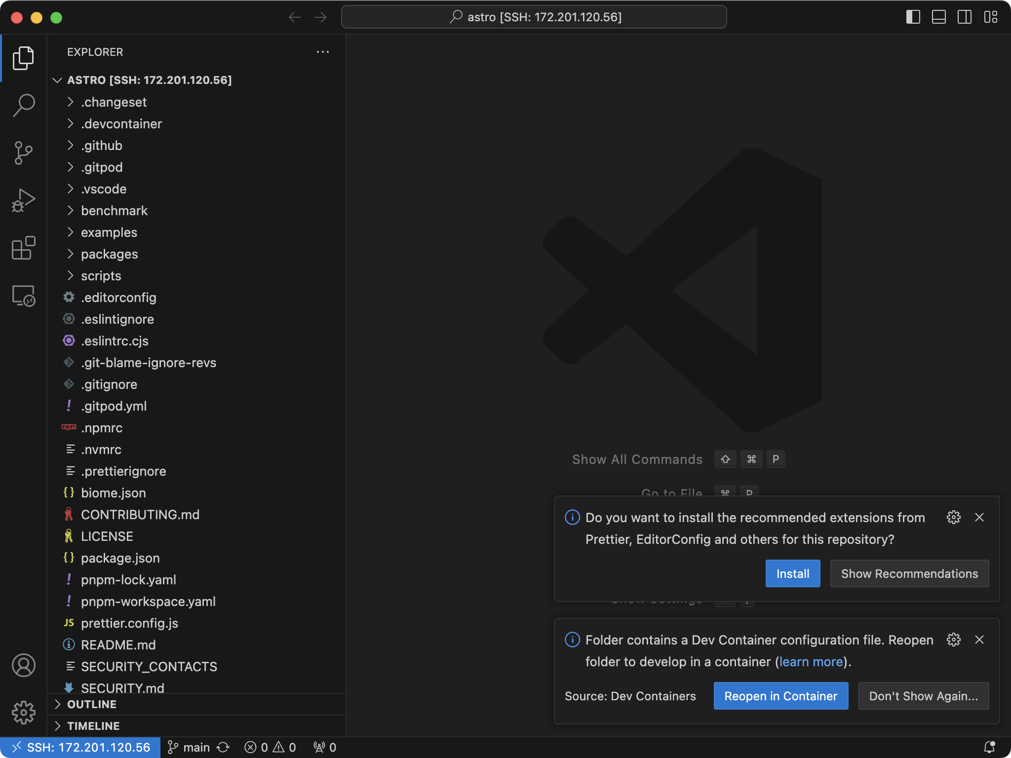 VS Code Run in Dev Container