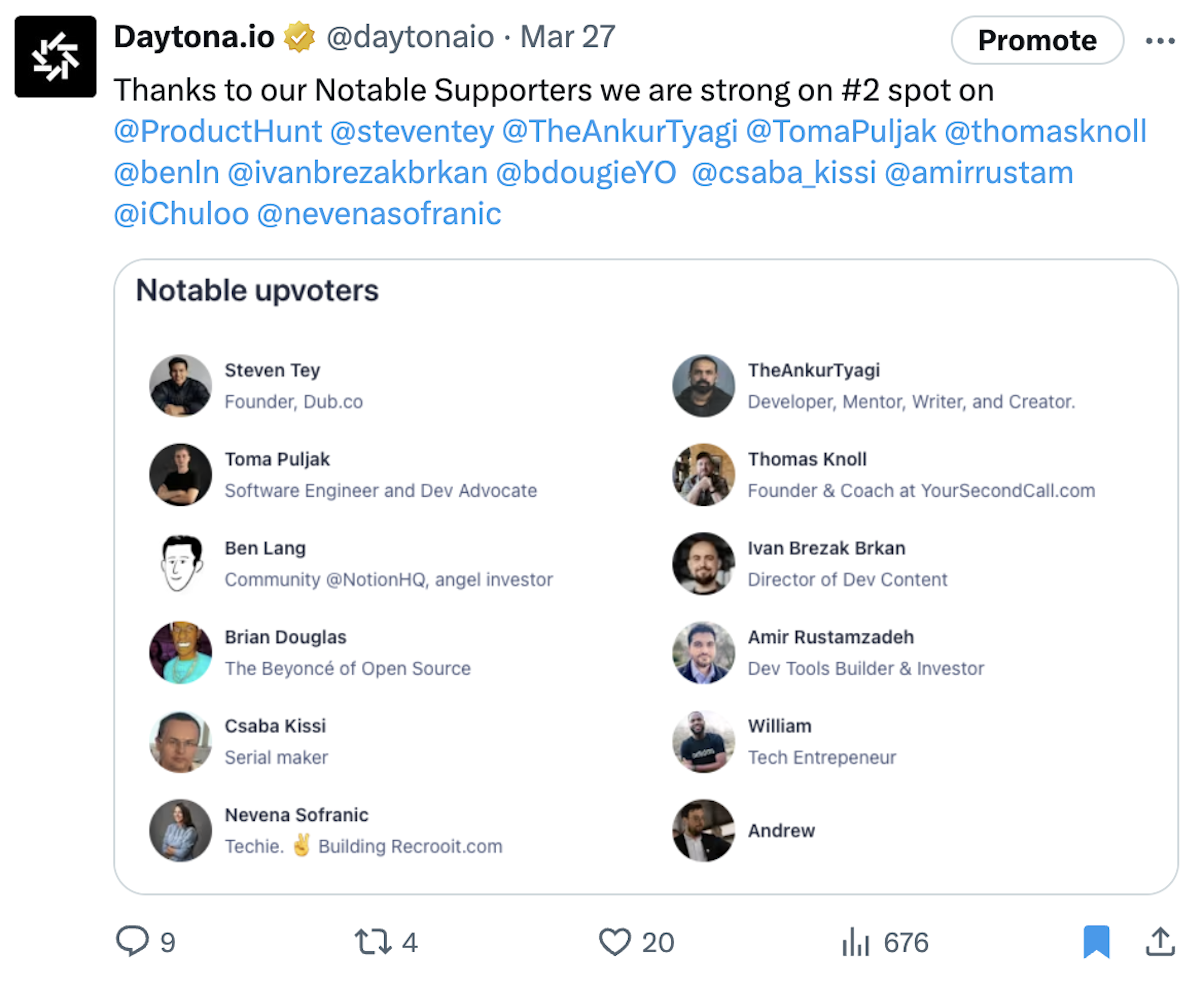 Mention your notable supporters