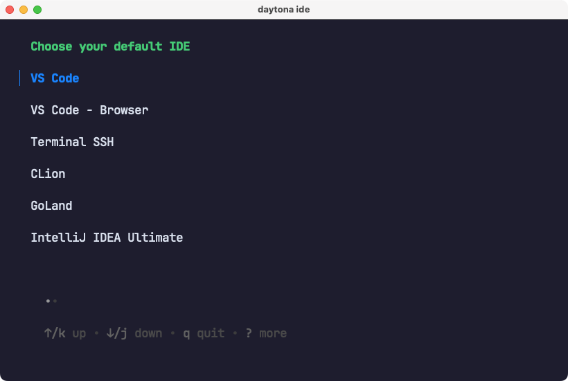 Select your favourite IDE in Daytona