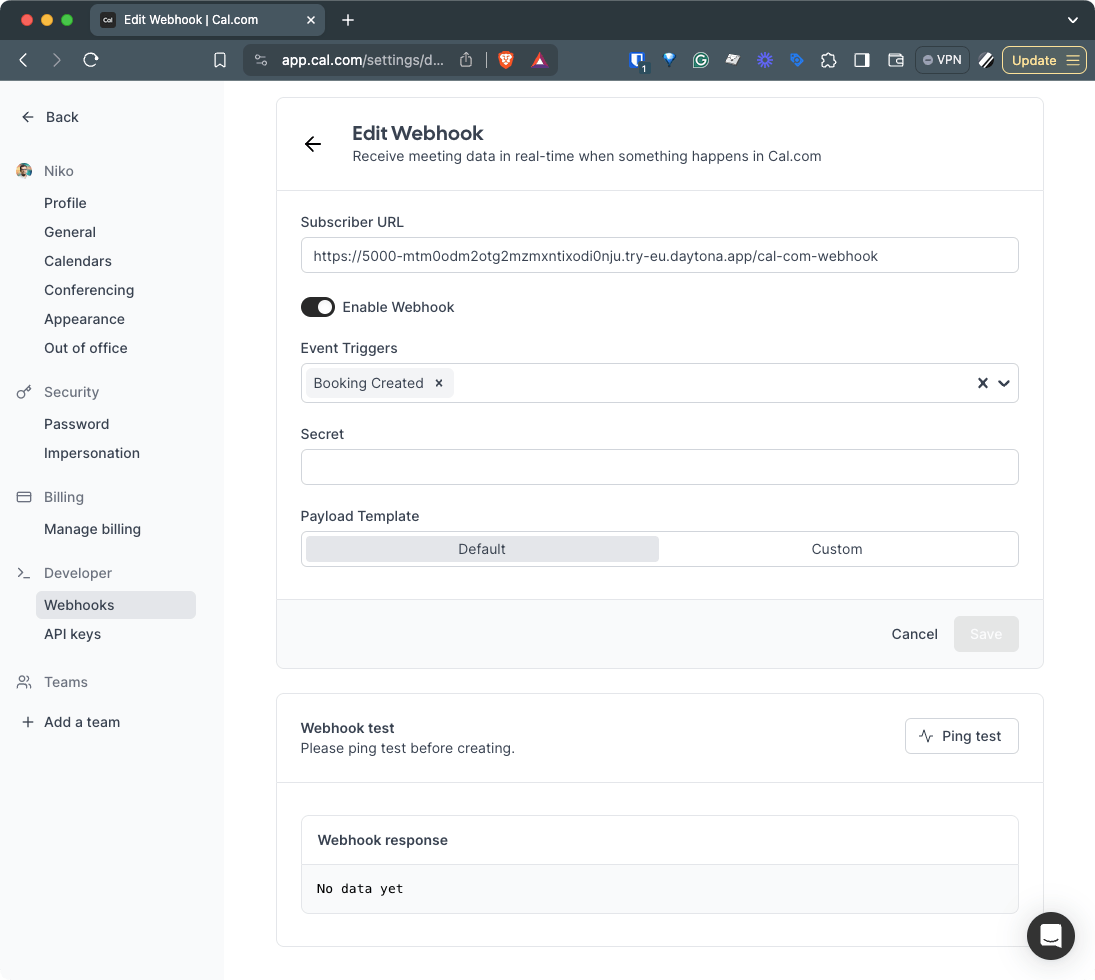 Setting up a Webhook in Cal.com
