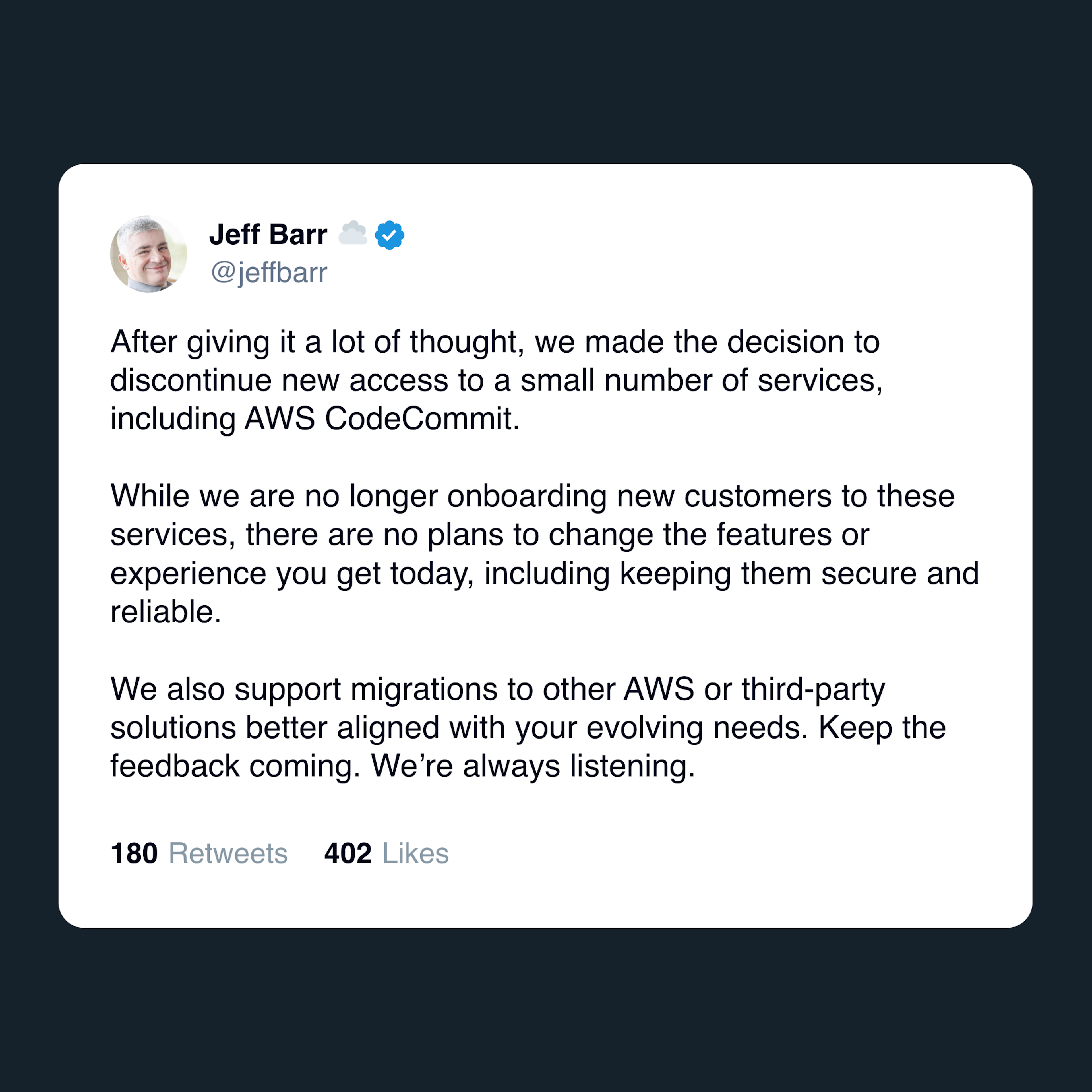 Jeff Barr, AWS Chief Evangelist, on Twitter