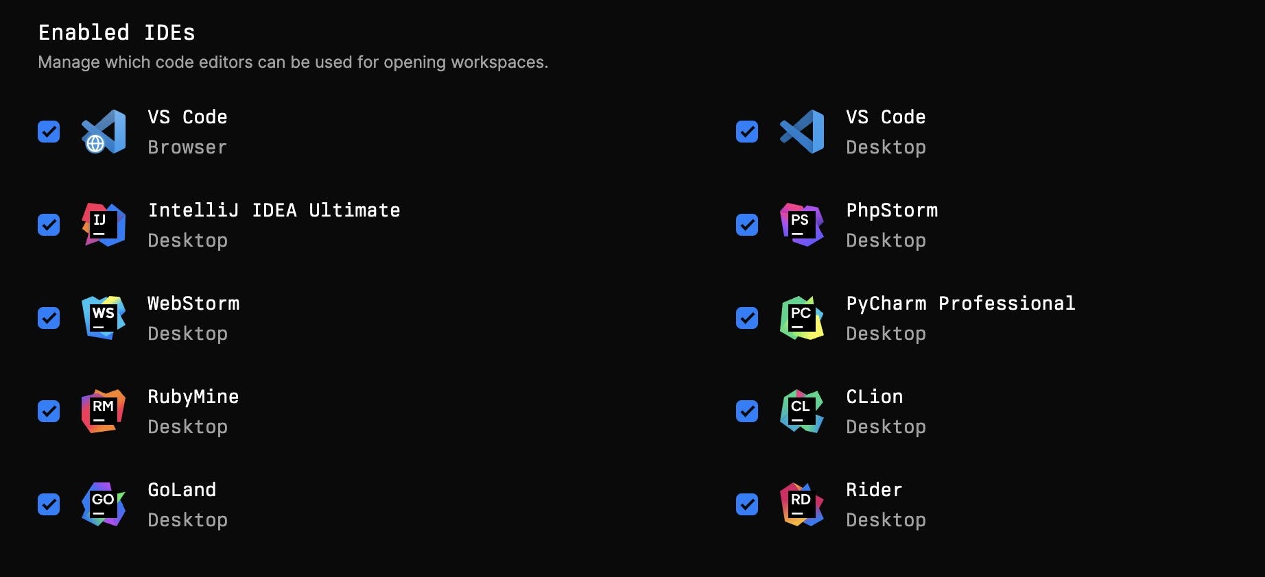 Supported IDEs in Daytona Enterprise