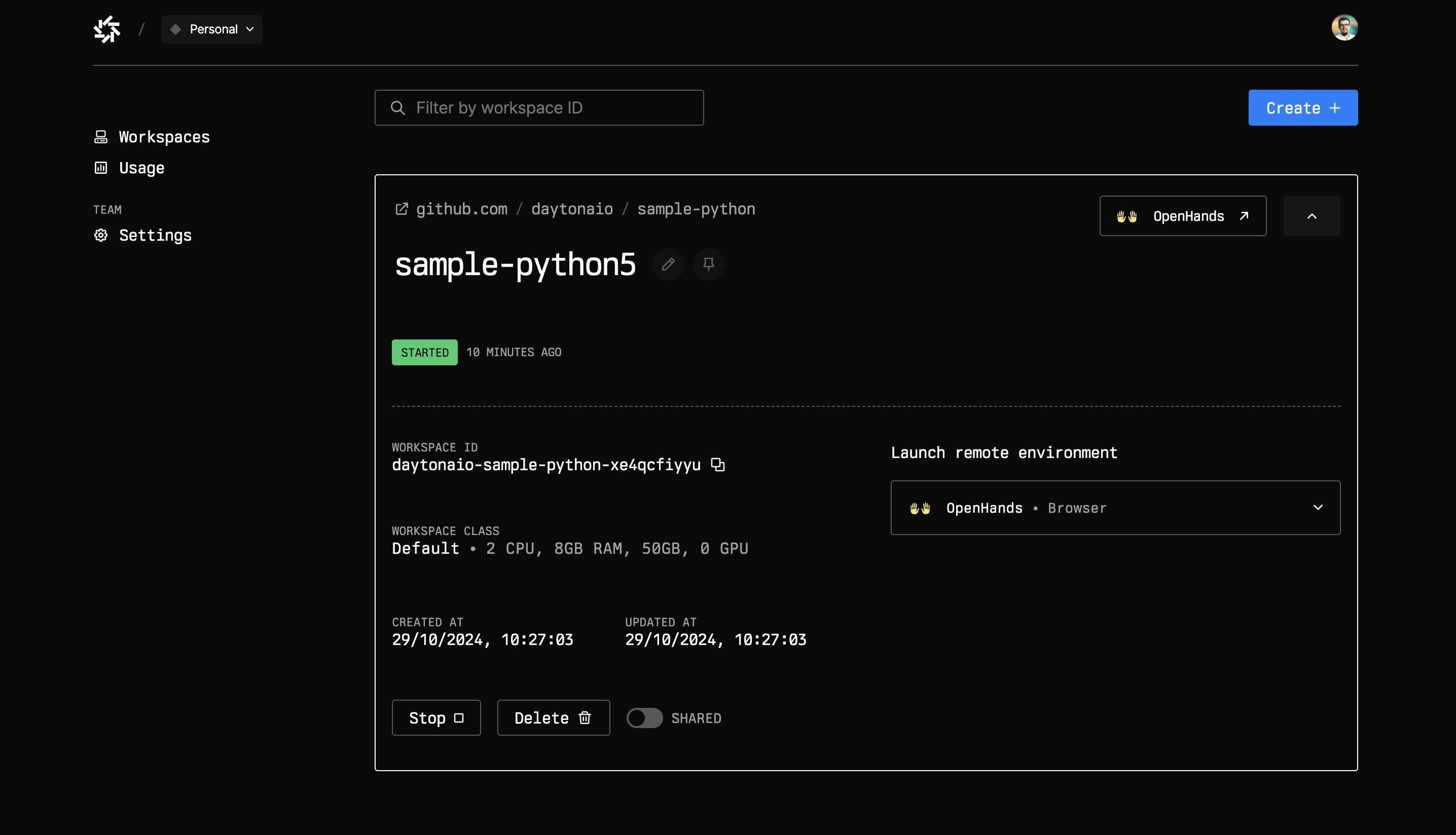 Creating an OpenHands workspace in Daytona