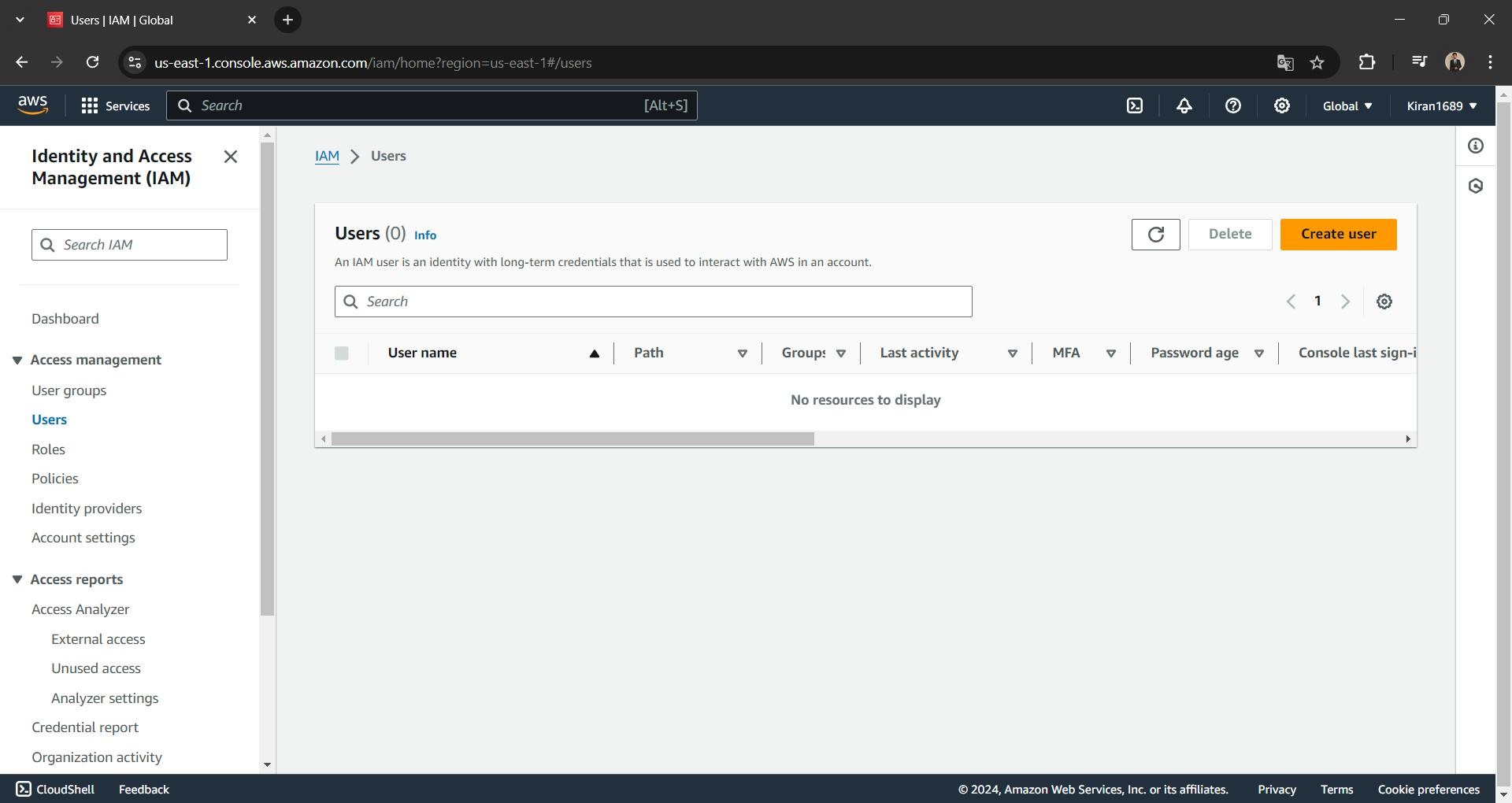 IAM Management Console - Creating user