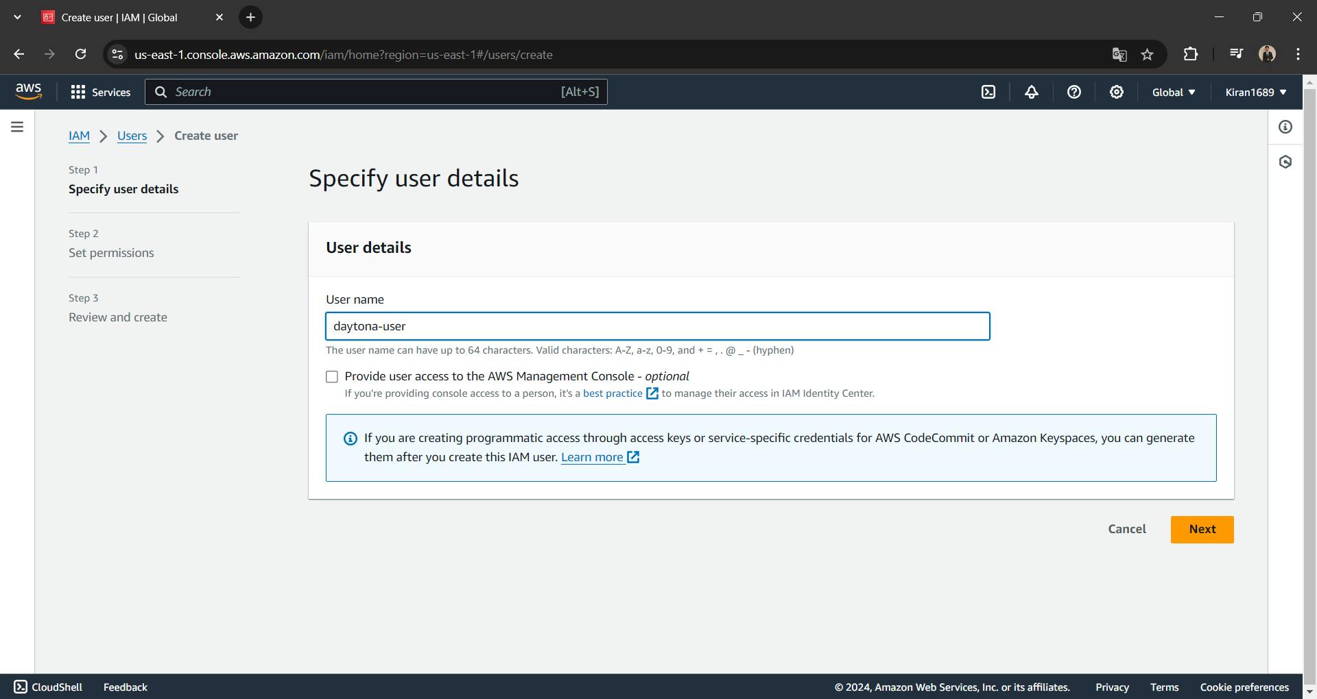 IAM Management Console - User details