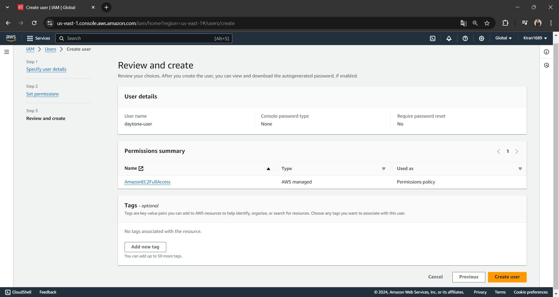 IAM Management Console - Review and Create