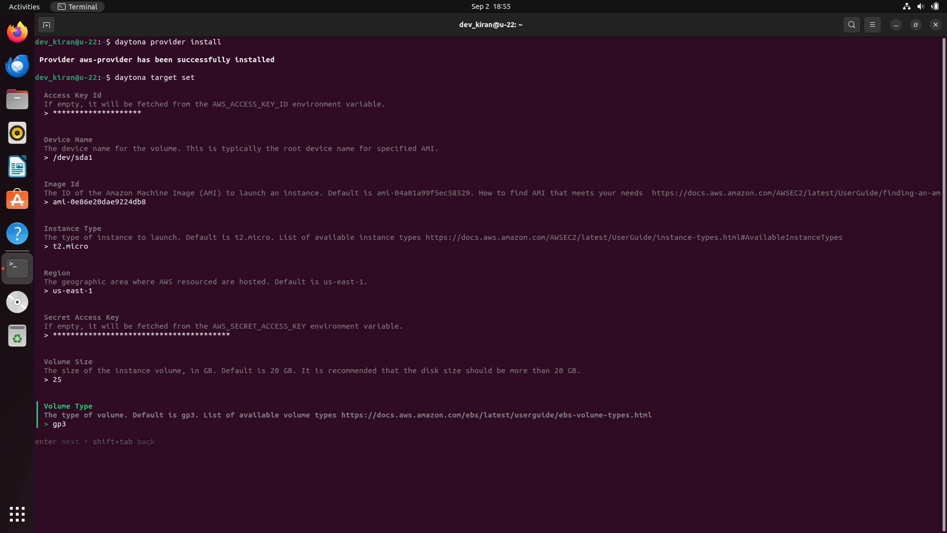 Configuring AWS target options