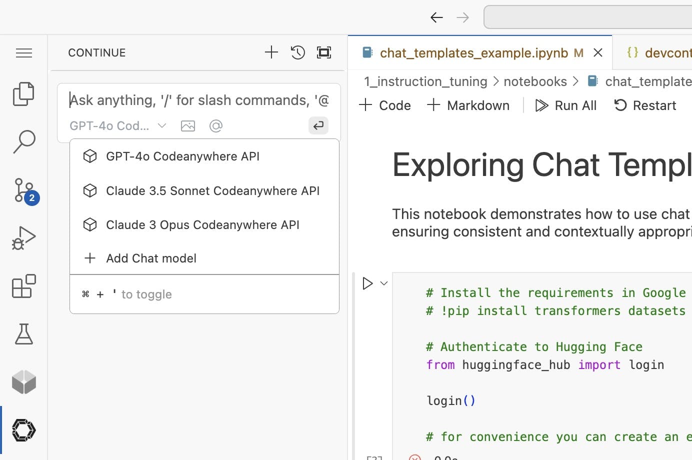 Continue.dev AI code assistant