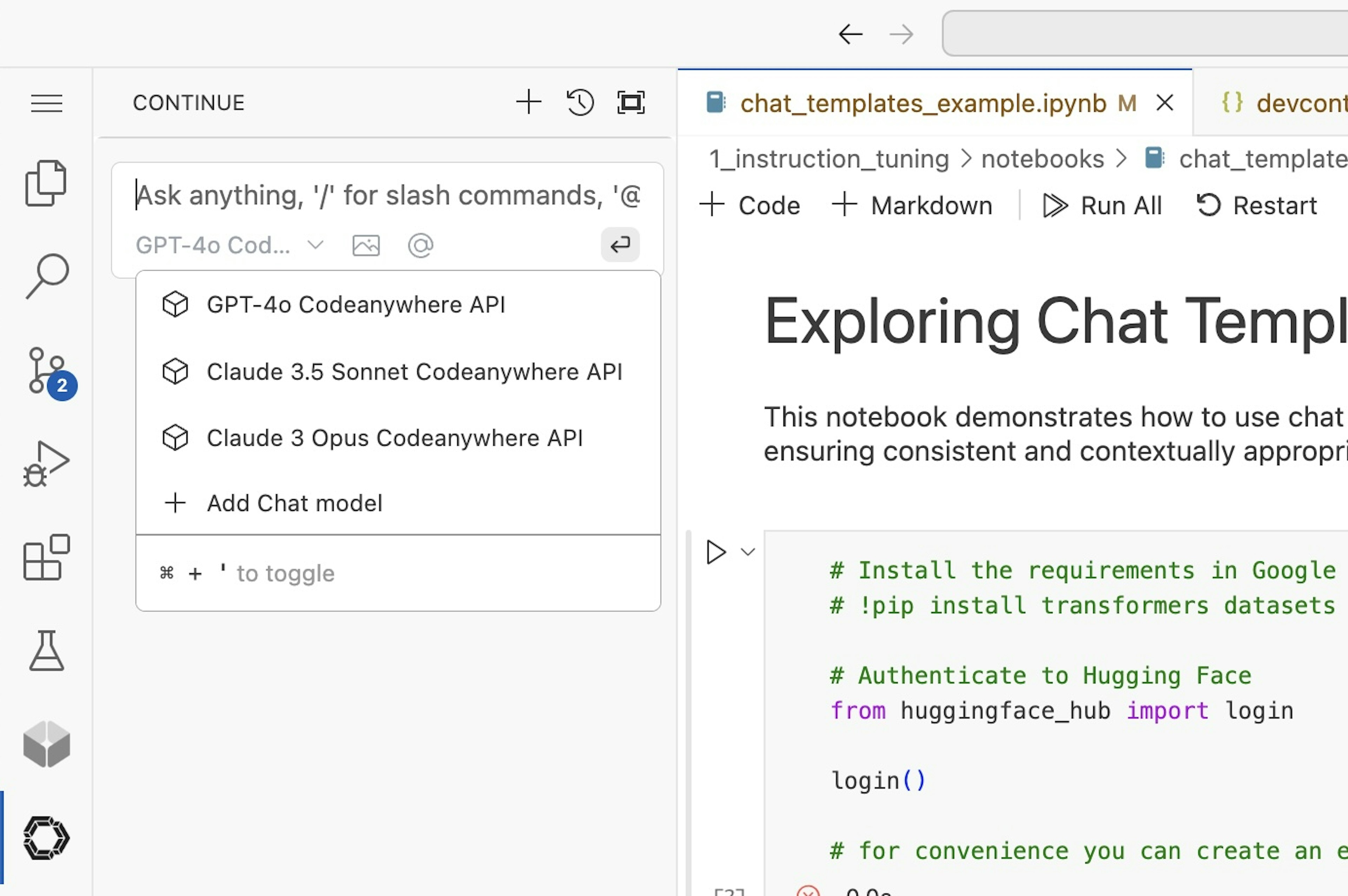 Continue.dev AI code assistant