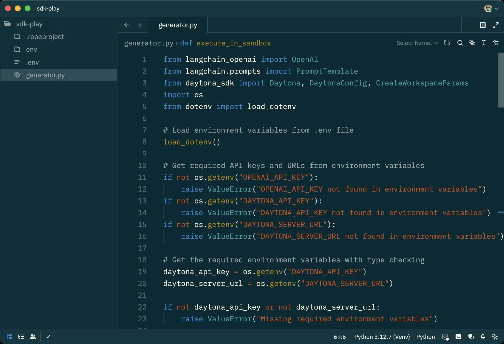 An example of an AI generator that executes code within the Daytona Sandbox environment, as demonstrated in the Zed IDE