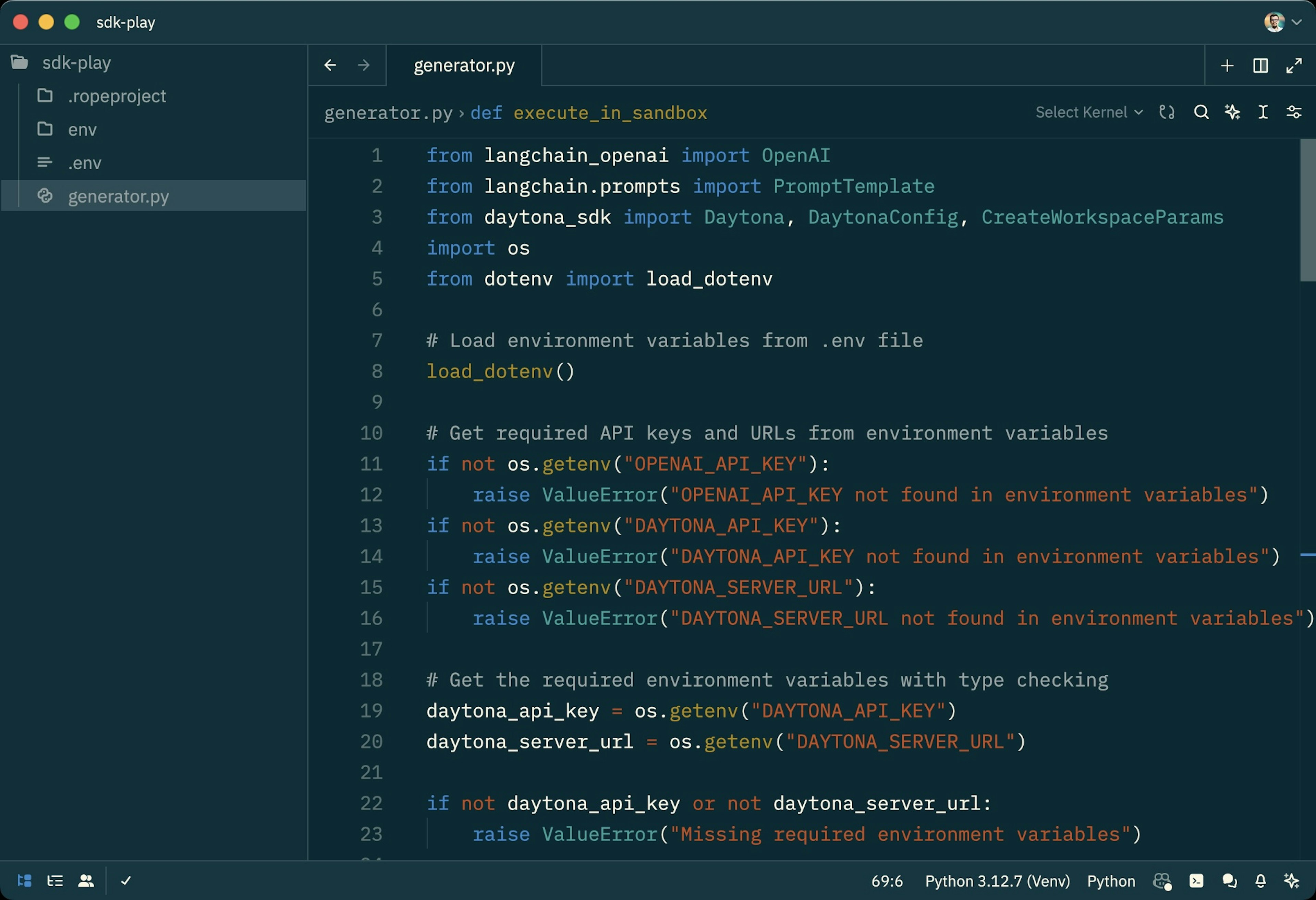 An example of an AI generator that executes code within the Daytona Sandbox environment, as demonstrated in the Zed IDE