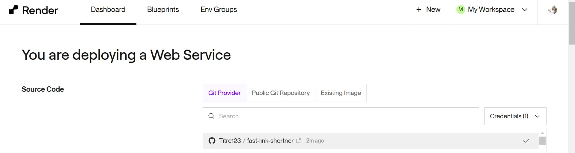 Image of the interface after link has been shortened