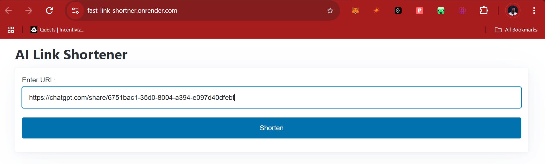 Image of the interface on the deployed app