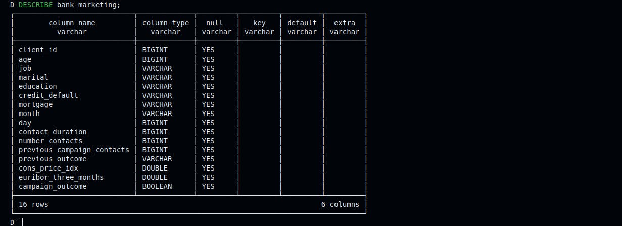 screenshot of description of the database