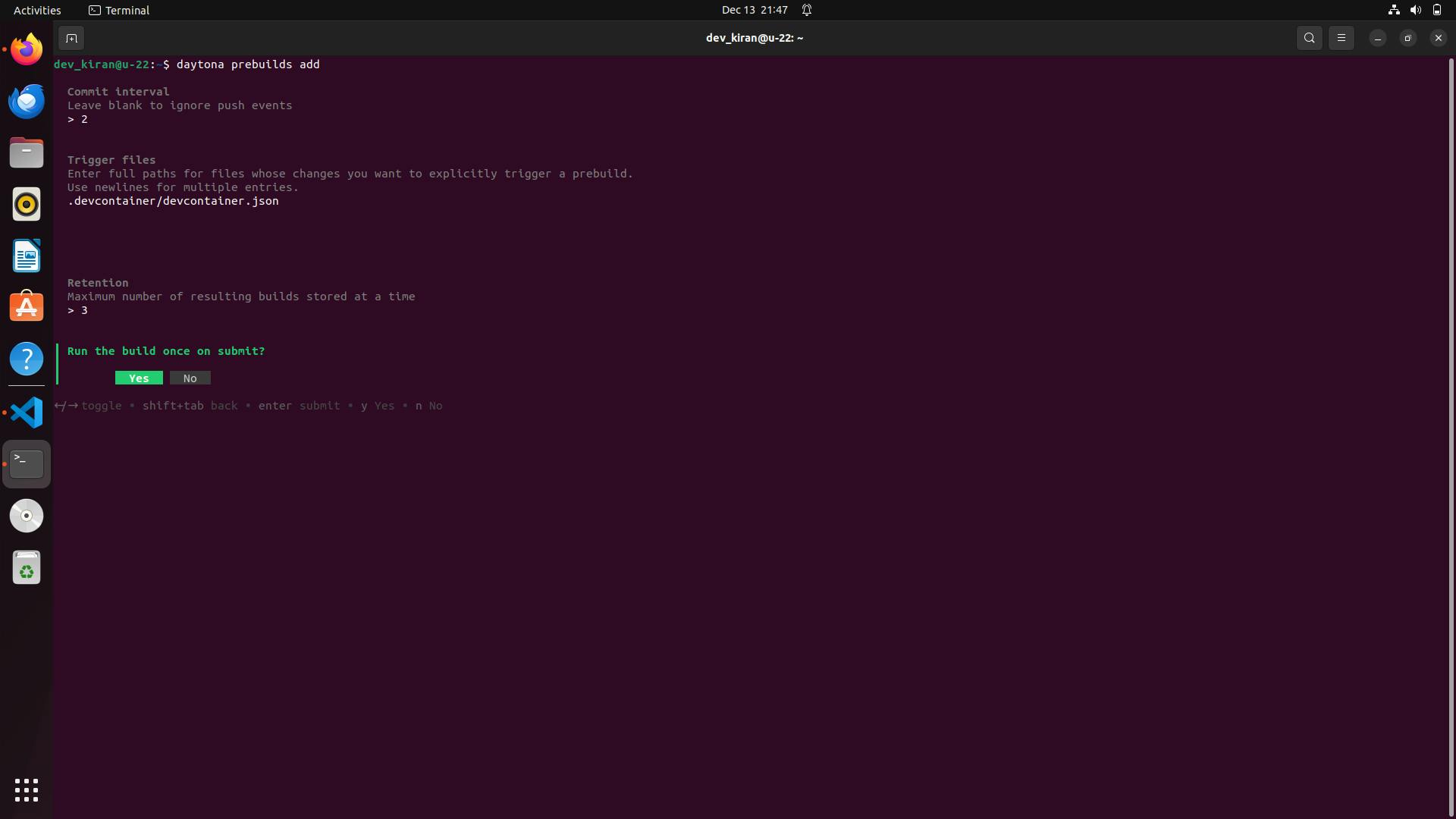 prebuilds config