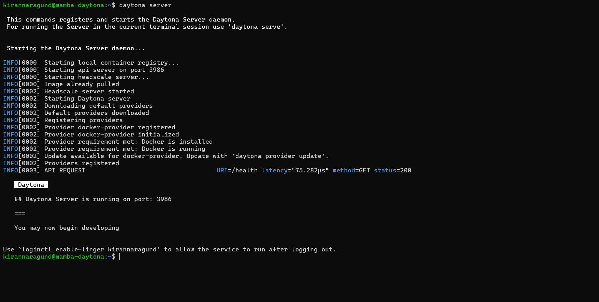 Daytona Server Running