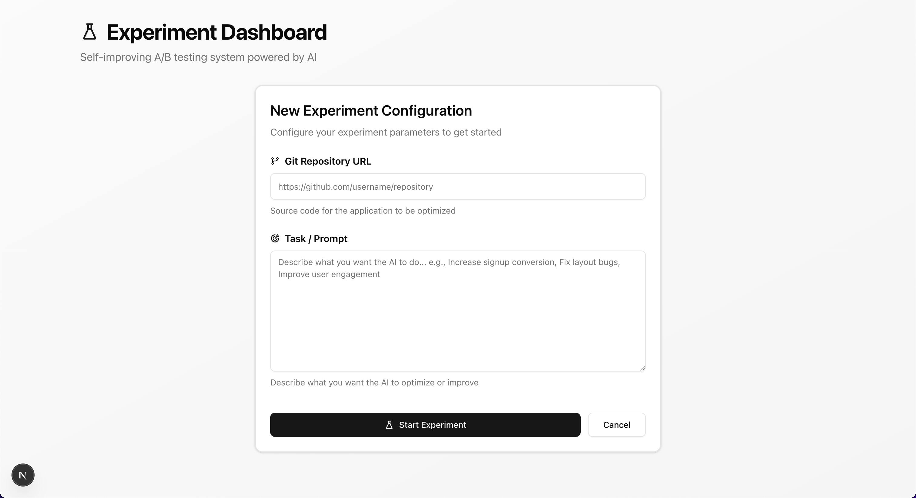 How user starts a new A/B experiment