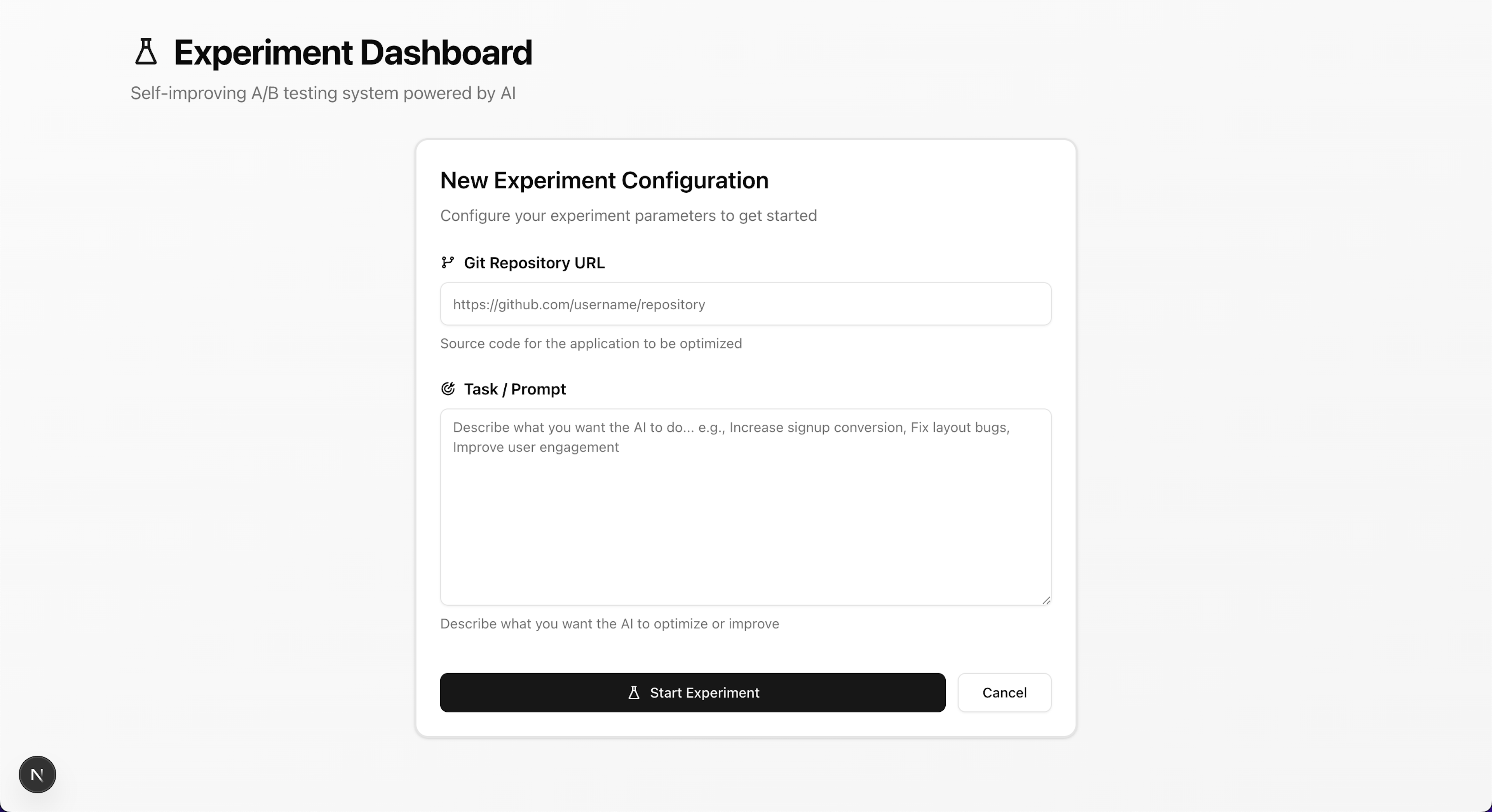 How user starts a new A/B experiment