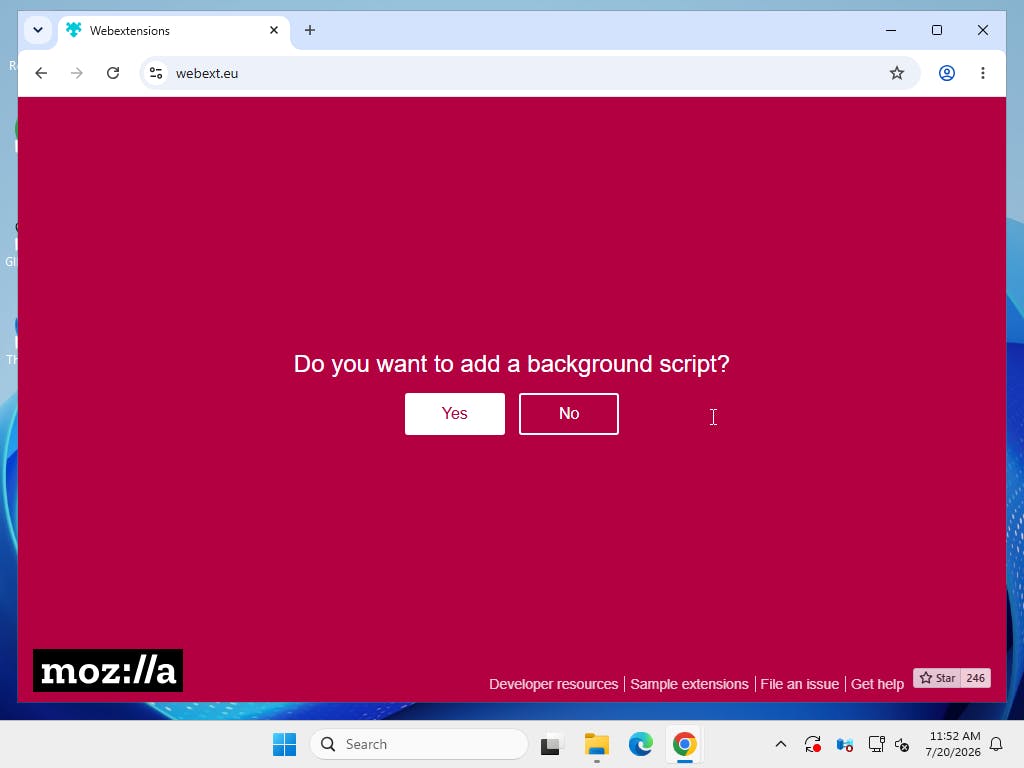 webext.eu wizard asking whether to add a background script