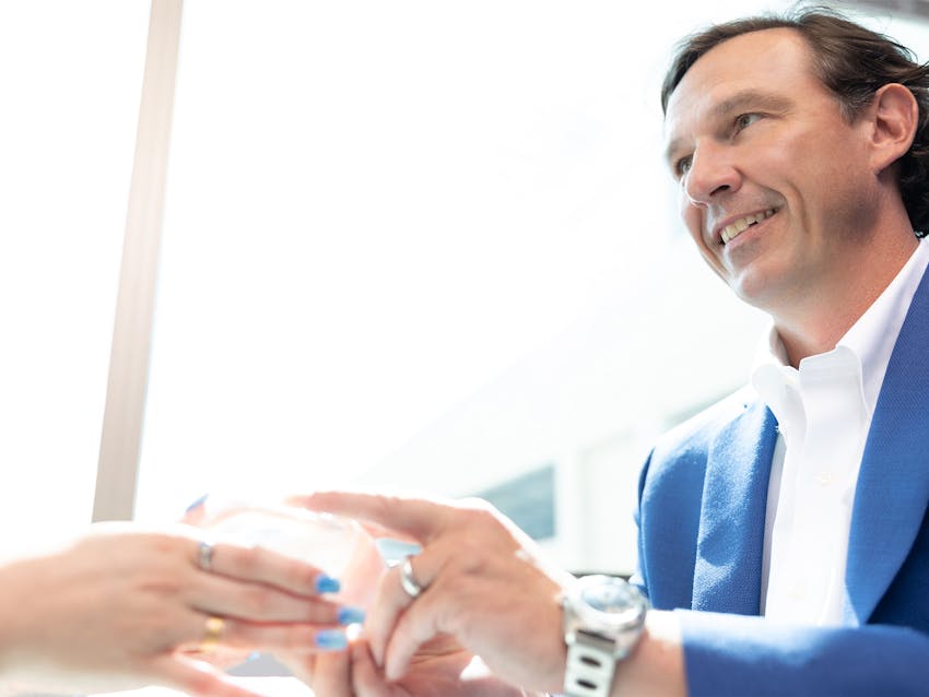 Dr. Joseph Parks having a consultation with patient