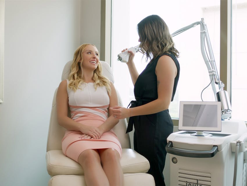 Woman preparing for Halo laser treatment