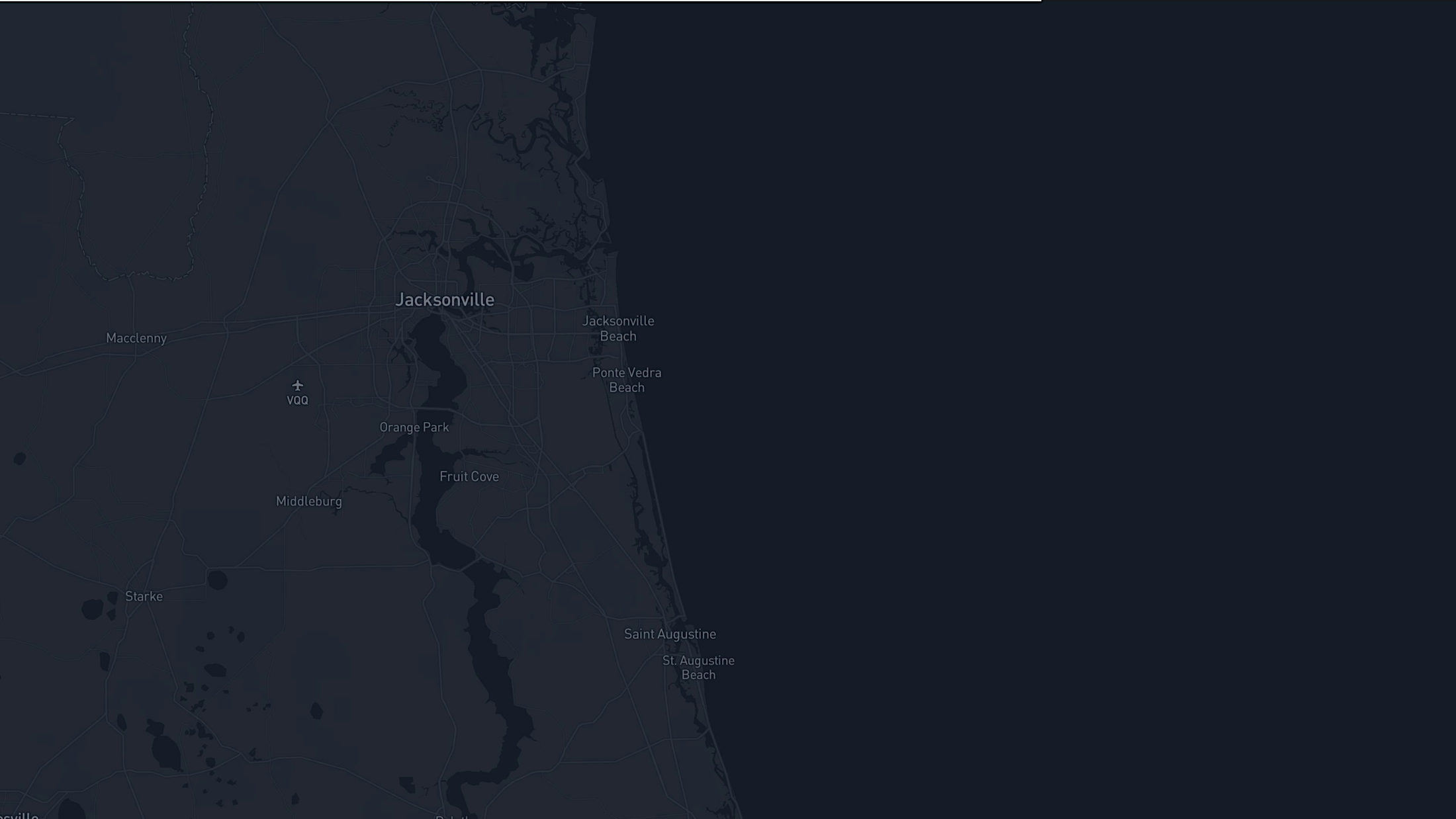 Map of Florida zoomed in over Jacksonville.