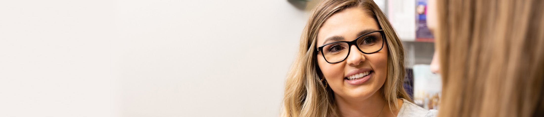 Woman wearing black glasses