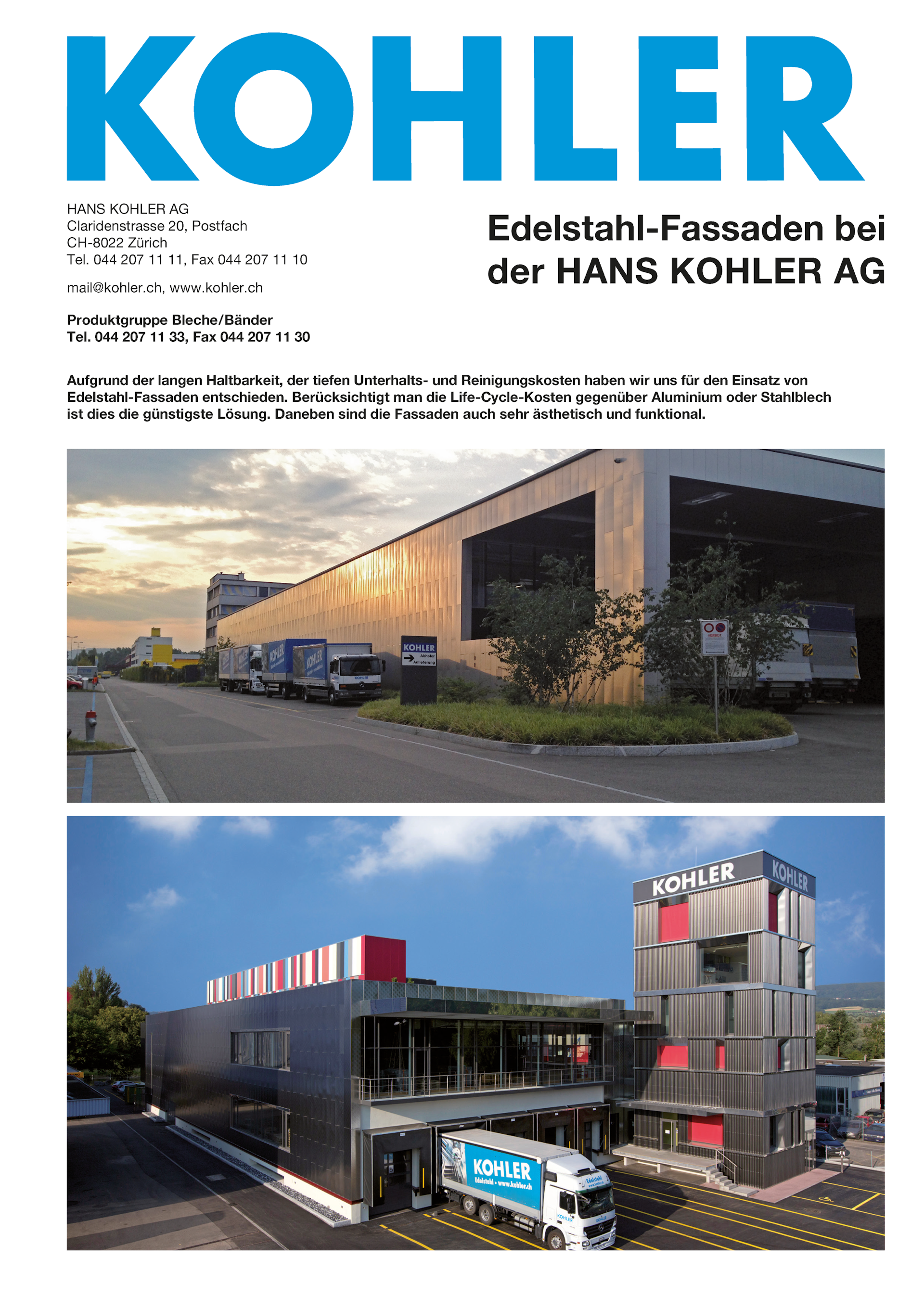Edelstahl-Fassaden bei der HANS KOHLER AG