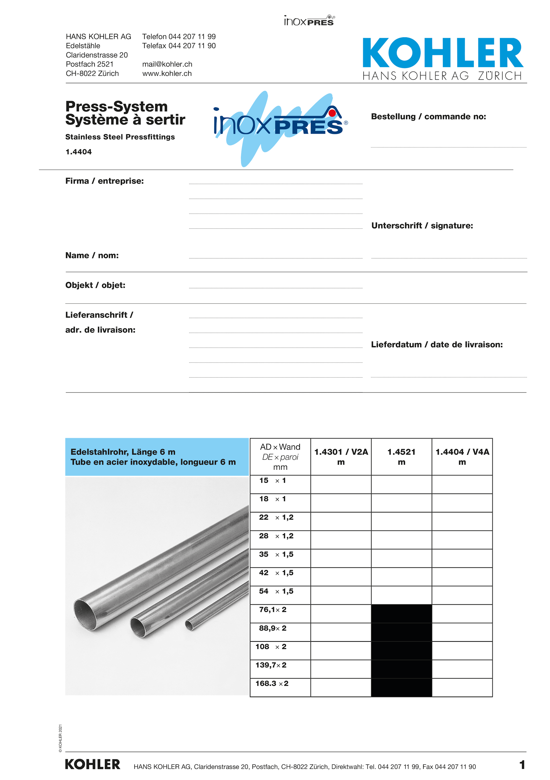 Ausmassblätter Presssystem