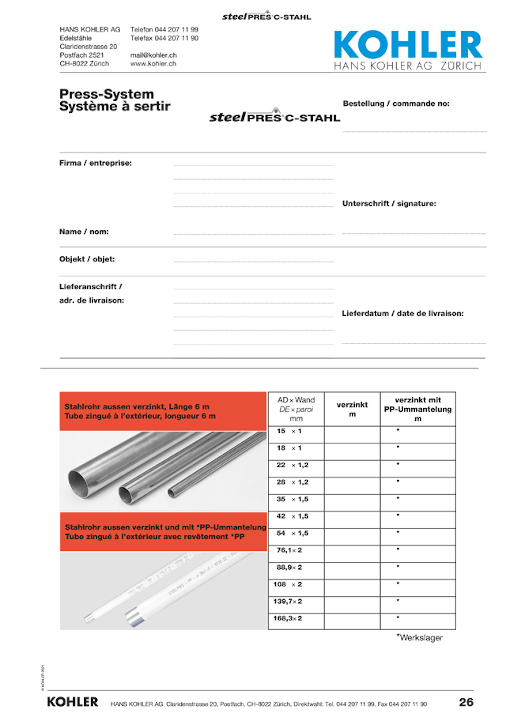 Ausmassblätter Presssystem C-STAHL