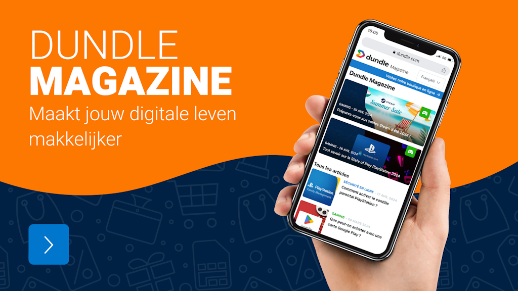 Magazine banner nl een hand die een mobiele telefoon vasthoudt geopend op de pagina van het dundle magazine