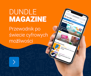 dundle magazine Na mieszanym ciemnoniebieskim i pomarańczowym tle znajduje się ręka trzymająca telefon ze stroną główną magazynu dundle.