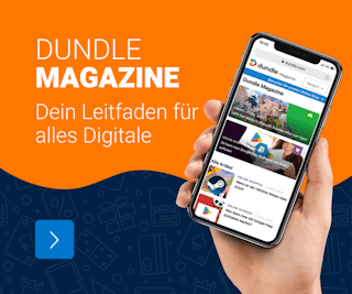 dundle Magazine Rechts ein Handy, das das dundle Magazine zeigt, und links die Überschrift „dundle Magazine – Dein Leitfaden für alles Digitale“