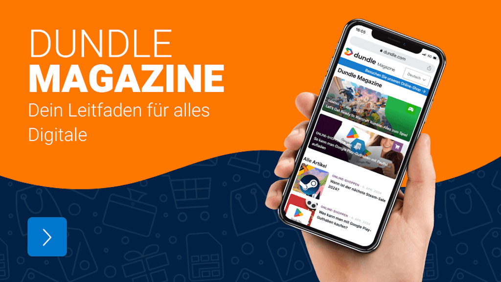 Rechts ein Handy, das das dundle Magazine zeigt, und links die Überschrift „dundle Magazine – Dein Leitfaden für alles Digitale“