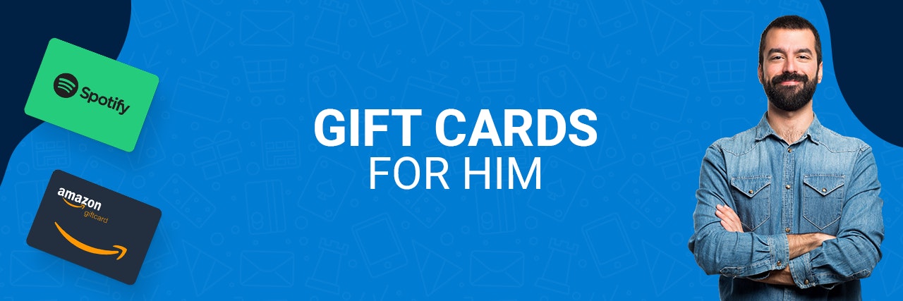 Blue banner with Spotify and Amazon Gift Cards
