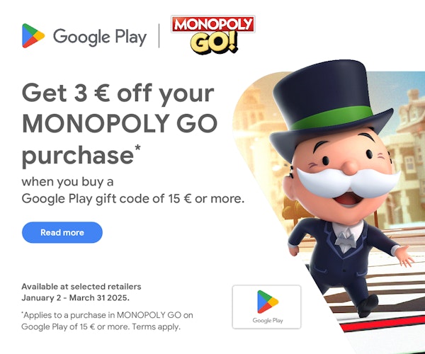 A promotional banner with a white background and the iconic man with the monopoly hat