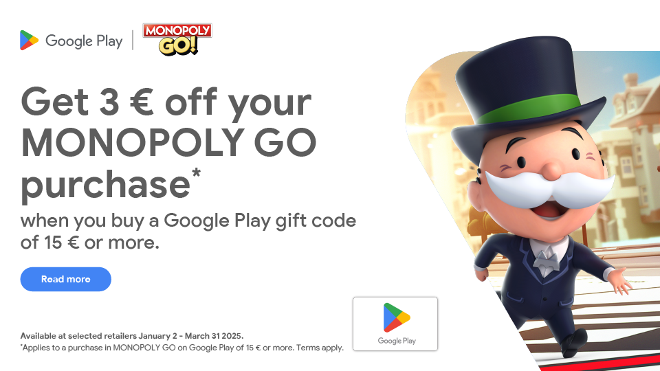 A promotional banner with a white background and the iconic man with the monopoly hat