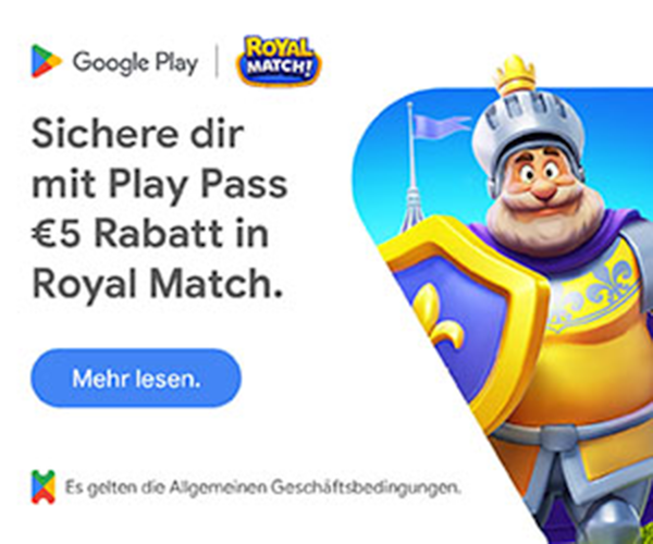 Sichere dir mit Play Pass €5 Rabatt in Royal Match.
