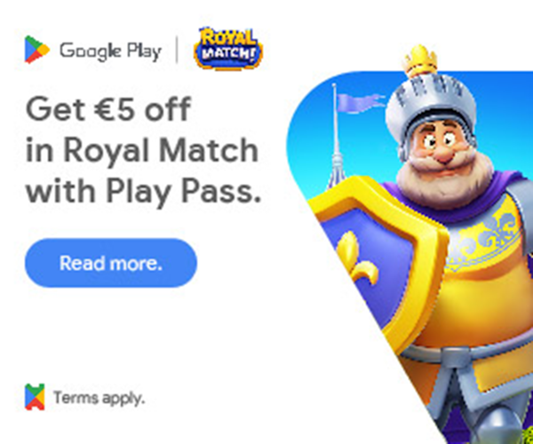 Get € 5 off in Royal Match with Play Pass.