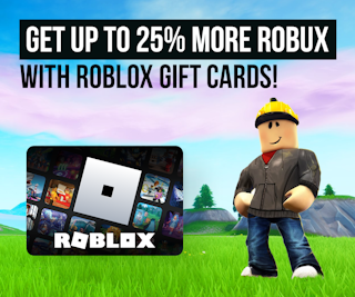 Up to 25% More Robux Get Up to 25% More Robux with Roblox Gift Cards!
