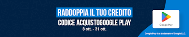 Raddoppia subito il tuo credito Google Play! Ogni giorno viene estratto un vincitore - promo è valida dall’8 al 31 Ottobre