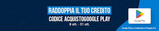 Raddoppia subito il tuo credito Google Play! Ogni giorno viene estratto un vincitore - promo è valida dall’8 al 31 Ottobre