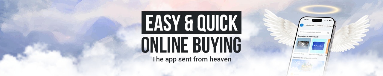 An image of a mobile phone with a halo and angel wings in the clouds
