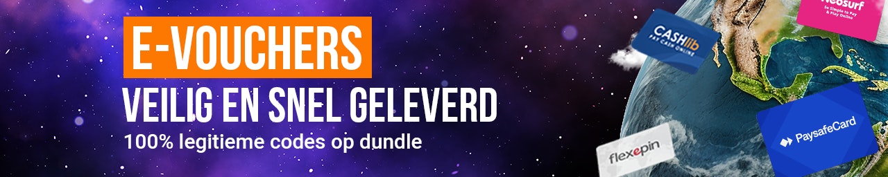 Een paarse sterrenbanner met een planeet en zwevende betaalkaarten.