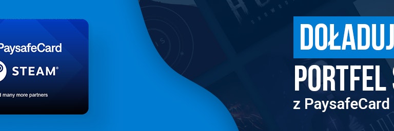 PaysafeCard Player Pass header Grafika przedstawiająca kartę PaysafeCard Players Pass z logo Steam na niebieskim tle.