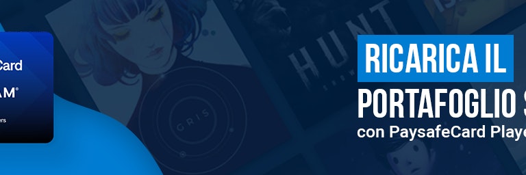 paysafecard-players-pass-ricarica-portafoglio-steam.png PaysafeCard Players Pass con una Steam Gift Card e il messaggio “Ricarica ancora il tuo Steam Wallet”