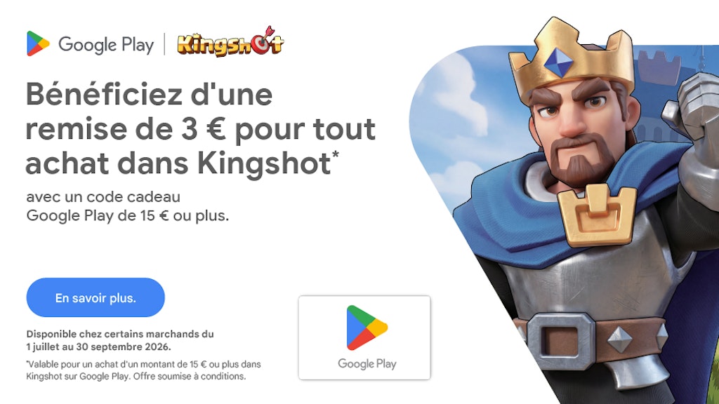 Profite de 3 € de remise sur tes achats dans Kingshot avec une carte Google Play
