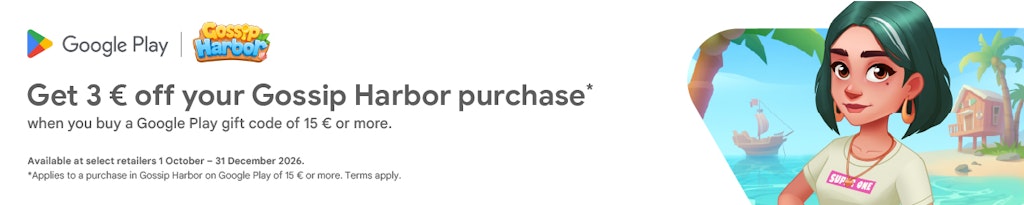 Get €3 in Gossip Harbor with Google Play credit